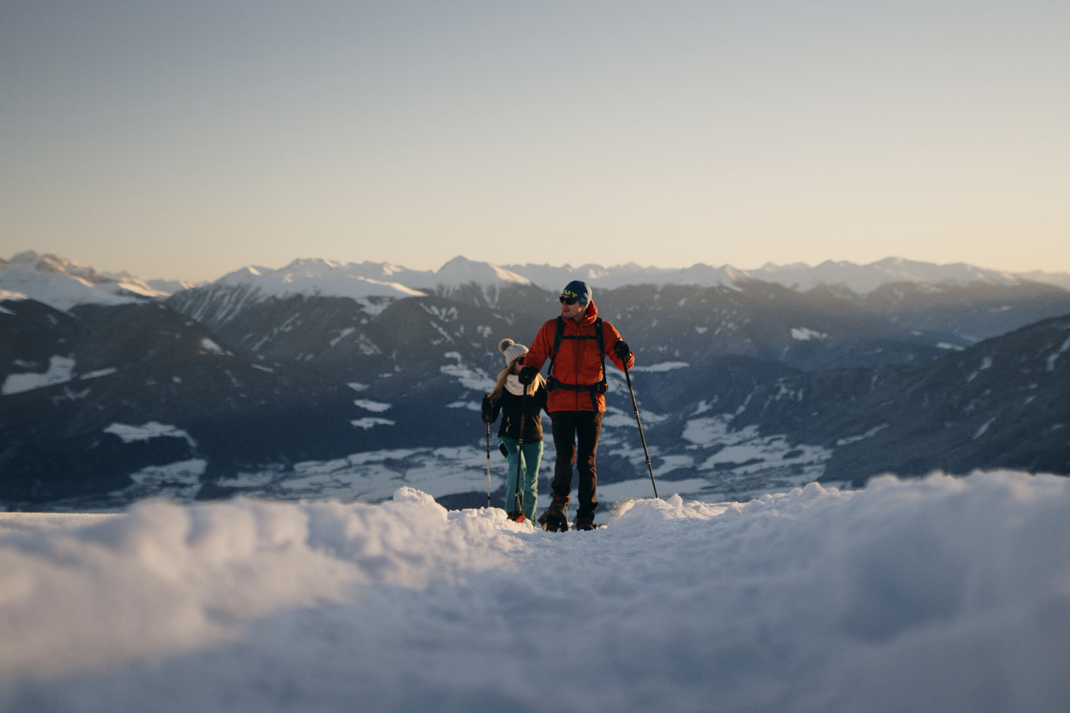 Couple on snowshoe hiking